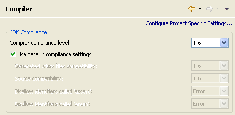 Java compiler settings preference page