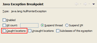 Exception breakpoint caught option