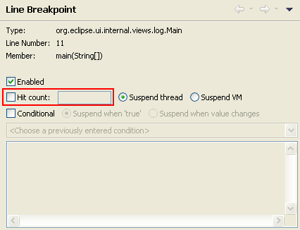 Breakpoint hit count option