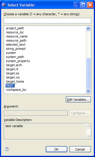 String Variable Selection Dialog