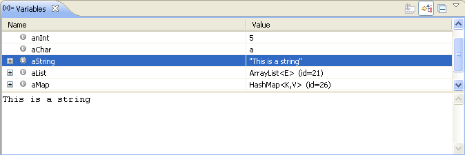 Variables View with columns