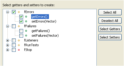 Generate Getter and Setter dialog