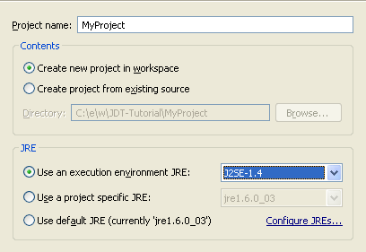 Screenshot of the 'New Java Project' wizard