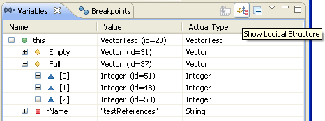 Vector displayed as a logical structure in the variable view