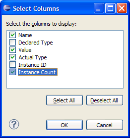 Dialog used to select configure columns in the variables view