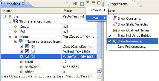 Display references in the variables view