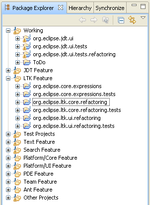 Package Explorer in Working Set mode