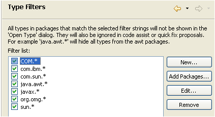 Type filter preference page