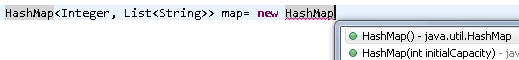 Content assist after 'new HashMap'