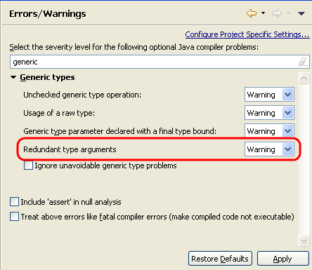 Redundant type arguments warning