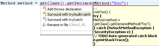 Surround with try/multi-catch