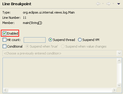 Breakpoint enabled option