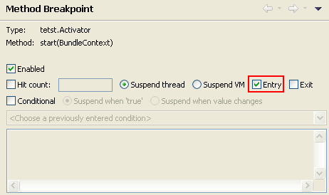 Method breakpoint entry option