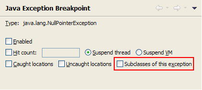 Exception breakpoint suspend on subclass option