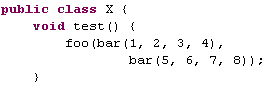 Java formatter example. The simple snippet with the formatted nested method calls.