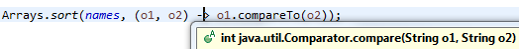 hover on '->' in lambda to show functional method