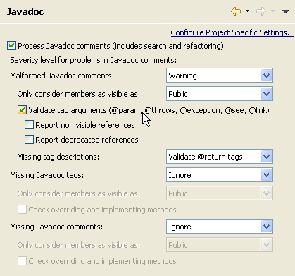Javadoc preference page