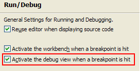 Run/Debug preference page