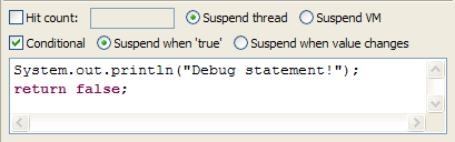 System.out.println("Debug statement!"); return false;