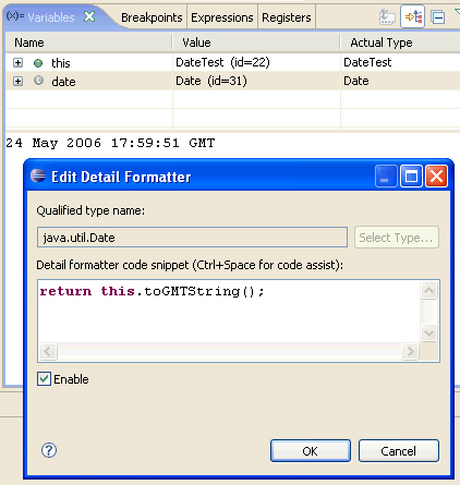 Detail formatter dialog
