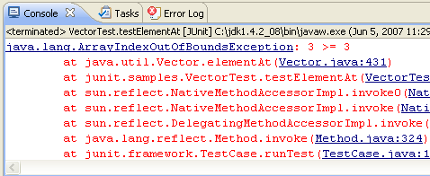 Stack traces in Console view with hyperlinks