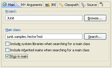 Main tab with Stop in Main option selected