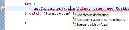 'Uncaught exception' quick fix proposals