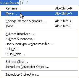 Quick refactoring menu