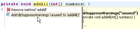 Quick fix to add SuppressWarning annotation