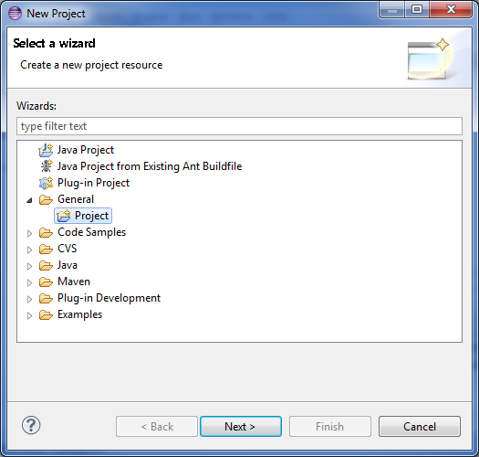 New project wizard