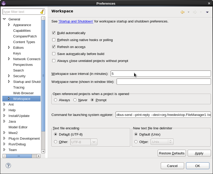 Preference dialog