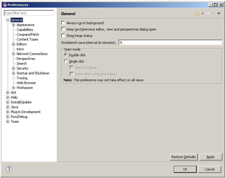 Preference dialog