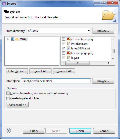 Import Wizard. Filter types.