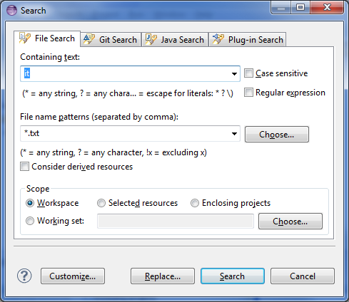 Search dialog