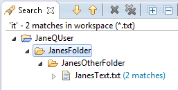 Search view. One match in Workspace.