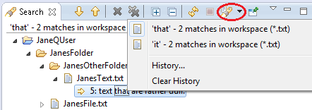 Search view. Drop down button.