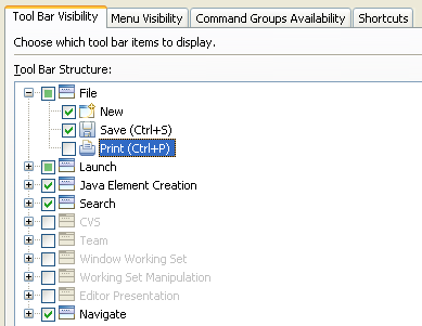 Turning off the 'Print' tool bar item