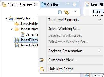 Project Explorer view menu, arrow pulldown