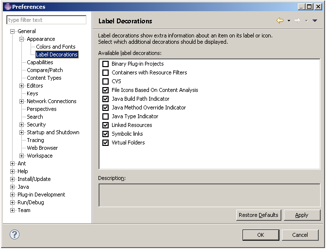 Decorators preference page