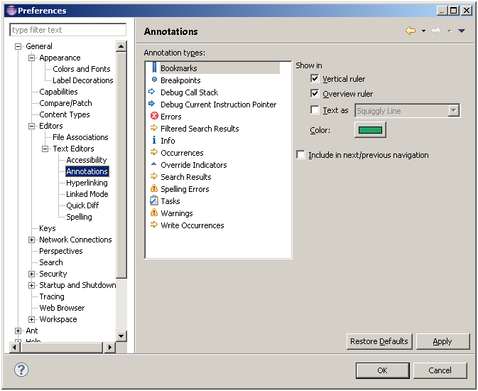 Image of the Annotations preference page