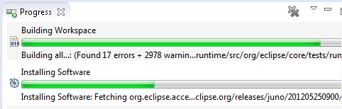 Image of the Progress View showing the Building Workspace operation running