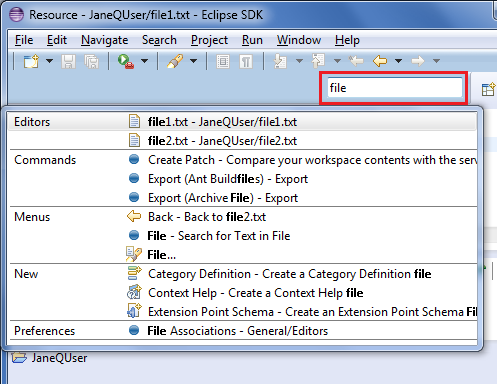 Quick Access dialog
